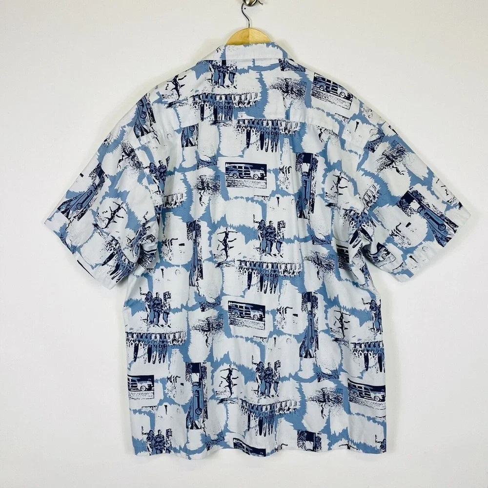 Murf Wear Vintage Shirt Mens 2XL Surf Blue White Hawaiian Tropical Cruise Island